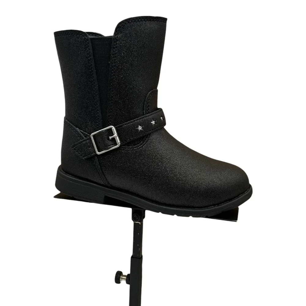 Stride Rite Toddler Girls Lizz Mid Calf Boots Size 9 WIDE Black Shimmer Easy On
